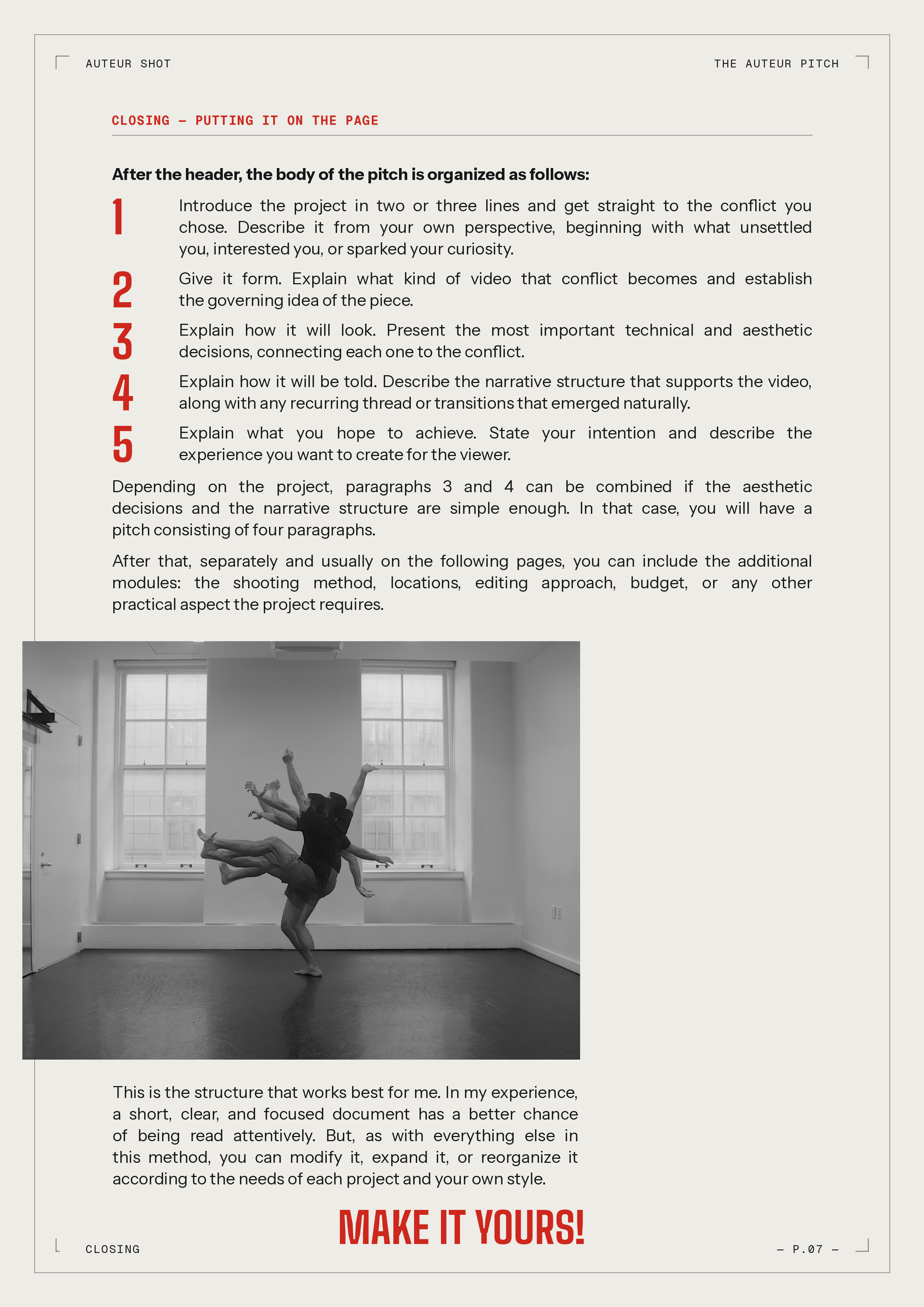 Interior pages from The Auteur Pitch filmmaking guide